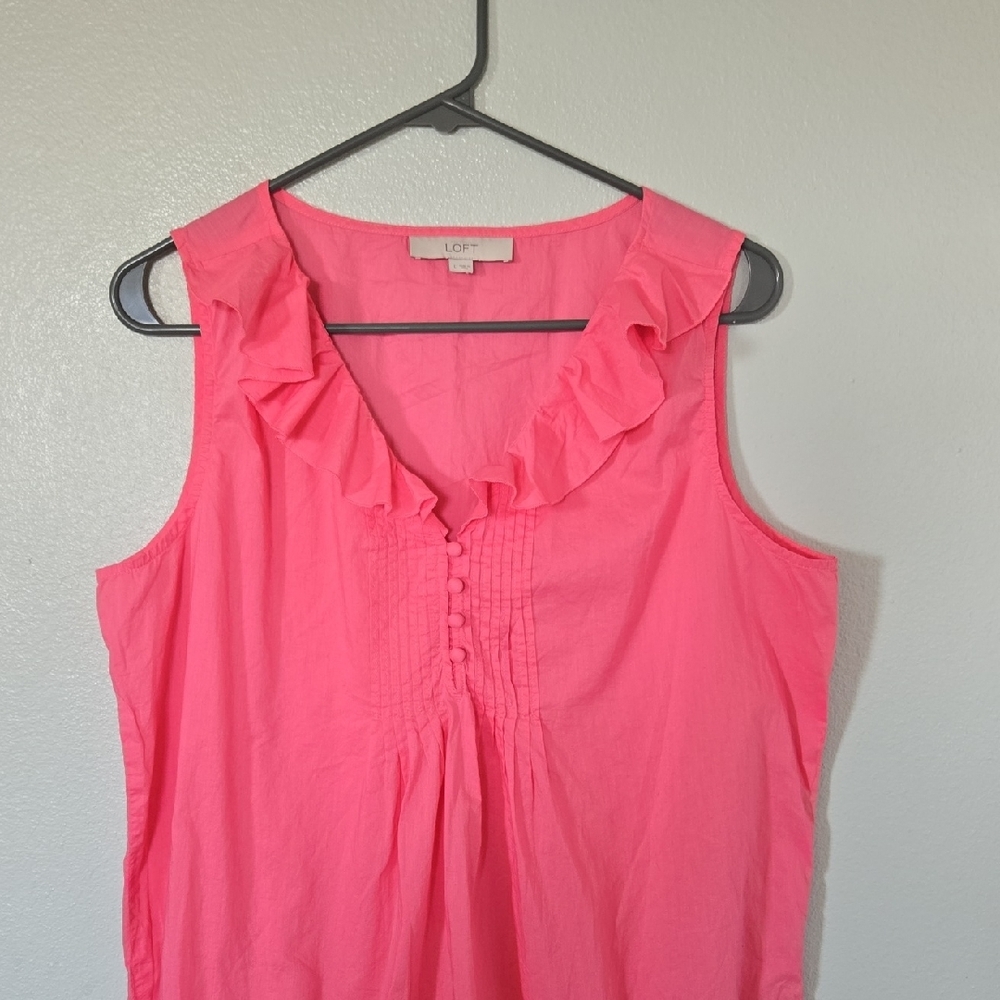 Loft Pink Ruffle V-Neck Sleeveless Tank